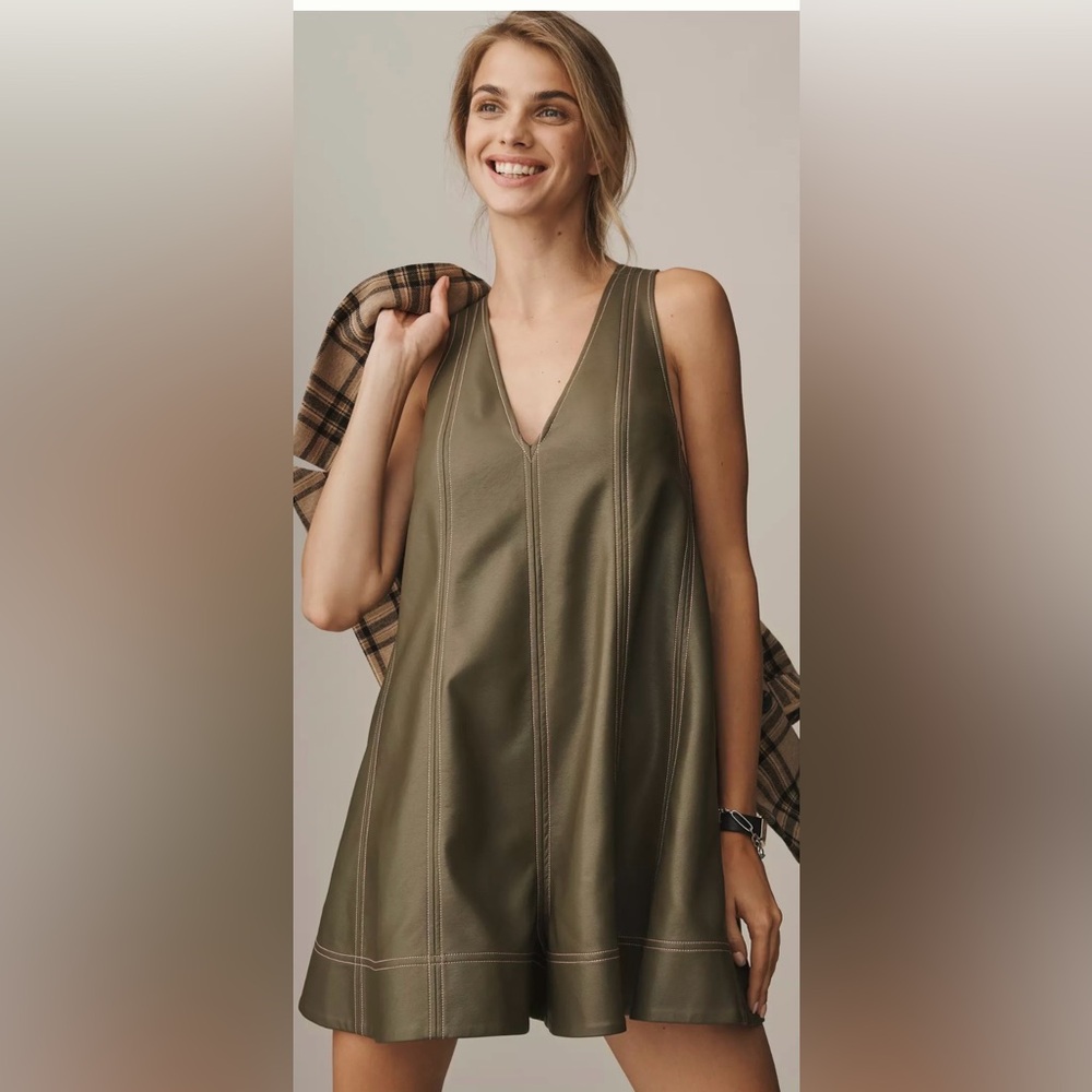 Maeve Faux leather sleeveless swing romper